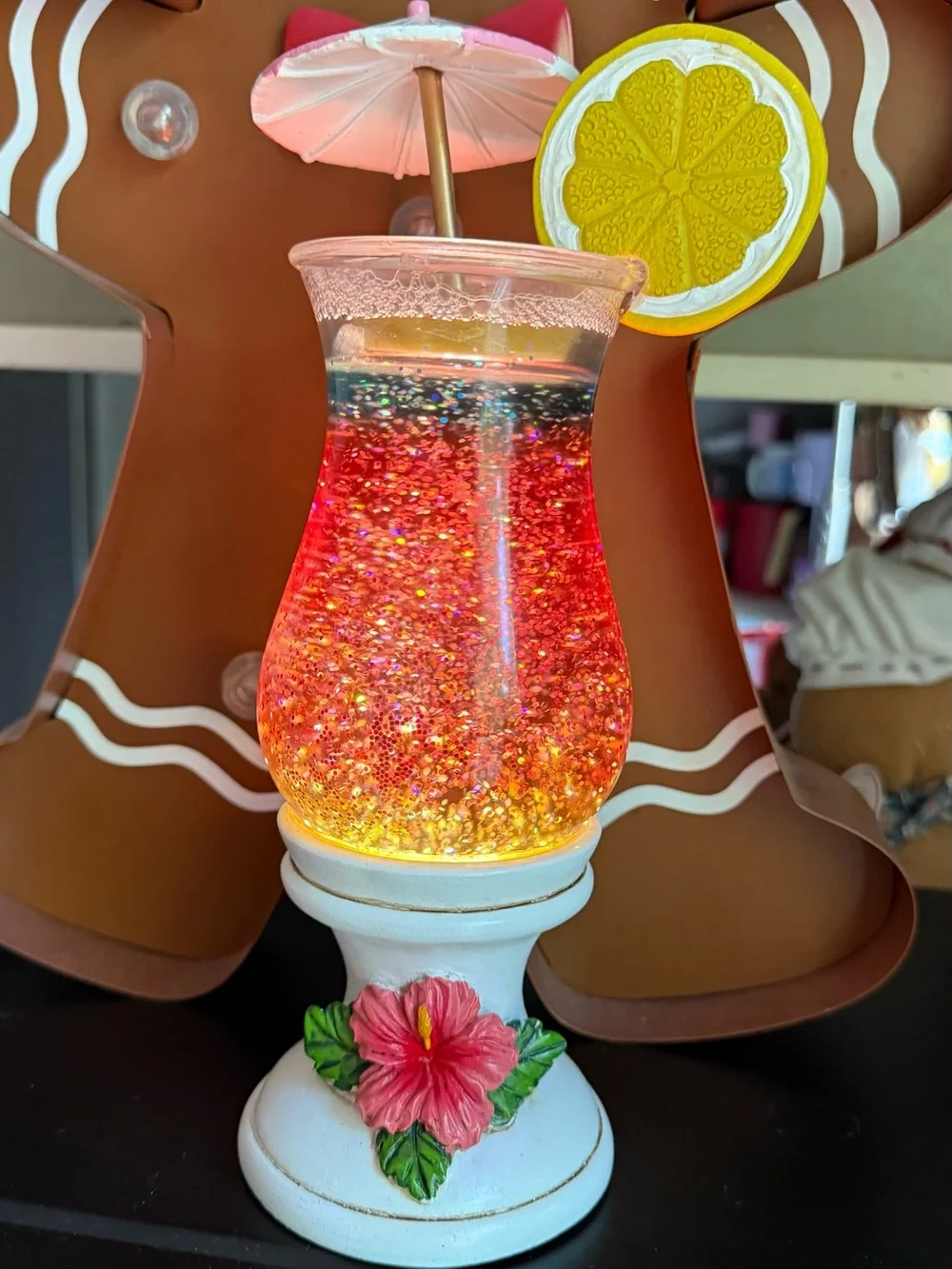 Vintage 90s Light Up Tropical Cocktail Glitter Snow Globe Hurricane Lamp